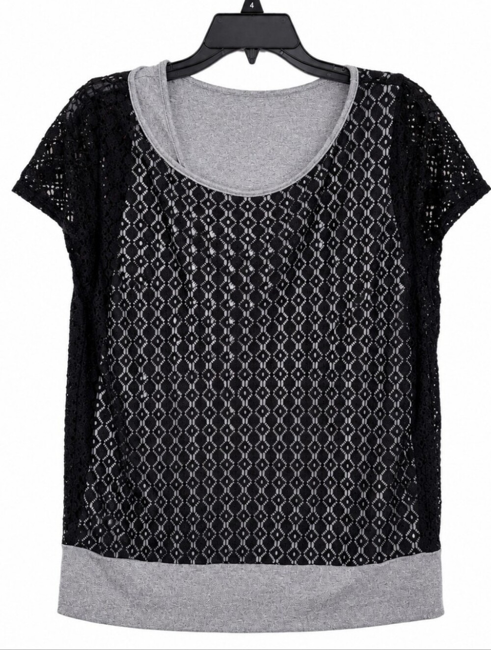 SHEIN Women's Size Large Gray Tank Top With Black Lace Overlay